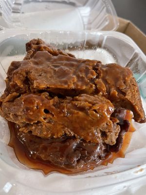 BBQ Ribs - tbh I didn’t care for them or their chewy weird texture   at Adina's Vegan Cuisine in St Louis