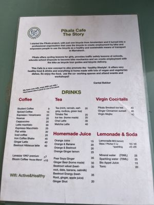 Menu   at Pikala Cafe in Marrakech