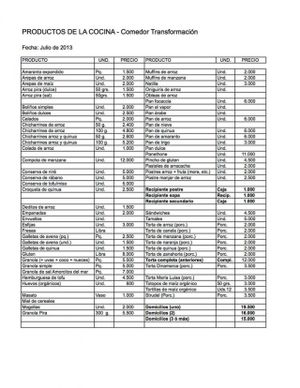 List of Foods available in the Store. Part 1. at Comedor Transformación in Bogota