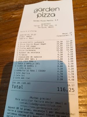  at Garden Pizza Terrassa in Terrassa