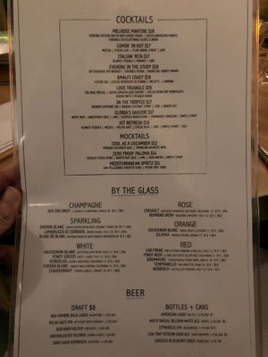 Drinks menu at Butcher's Daughter in West Hollywood