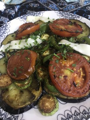 Vegetarian salad with fried eggplants   at Chez Rachid in Fes