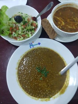Moroccan Salad, lentils, Moroccan soup at Restaurant Ahlen in Tangier