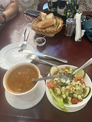 Harira and Moroccan salad  at Restaurant Ahlen in Tangier