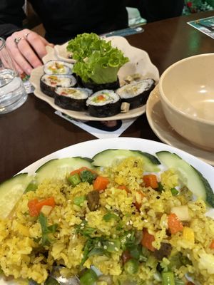 5colour rice and saitan sushii  at Genkan Vegan Cafe in Dong Hoi