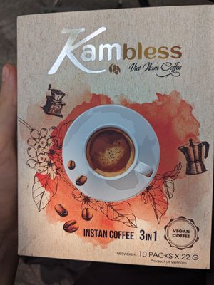 Instant coffee with coconut creamer at Genkan Vegan Cafe in Dong Hoi