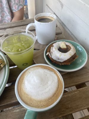 Cappuccino with oat milk, juice, americano   at Tori's Bakeshop - The Beach in Toronto