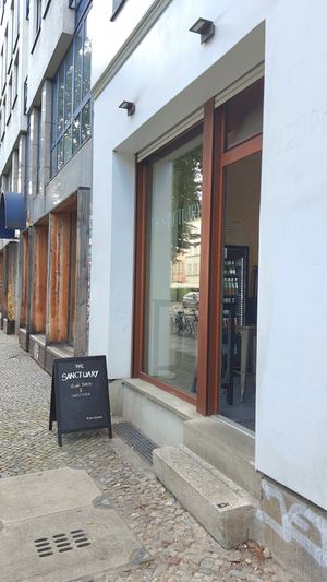 Exterior of cafe #Veganuary at The Sanctuary in Berlin