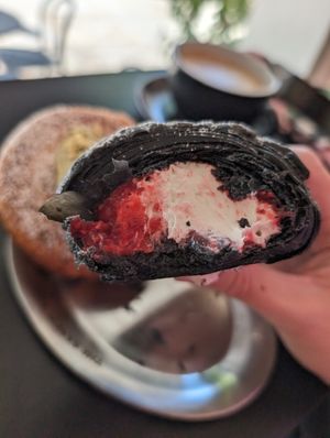 Inside the white chocolate and raspberry croissant at The Sanctuary in Berlin