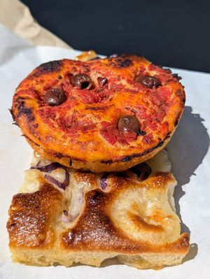 Focaccia and baresina con olive at The Sanctuary in Berlin