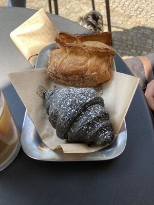 Chocolate cornetto and savory pastry  at The Sanctuary in Berlin