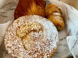 Chocolate cornetto, pistachio cannoncini, and hazelnut girelle at The Sanctuary in Berlin
