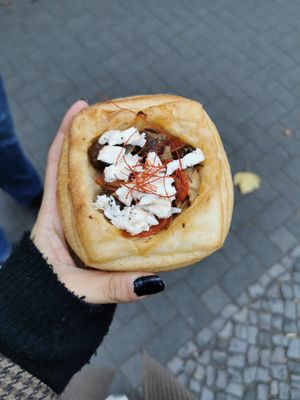 Savoury pastrye withe feta, olives, tomatoes and artichokes at The Sanctuary in Berlin
