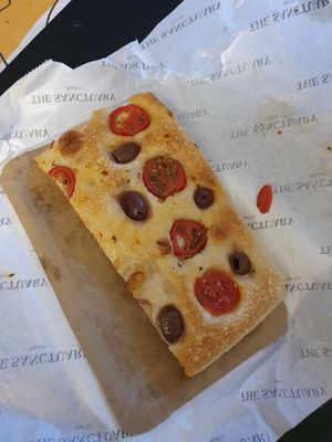 Olive tomato focaccia at The Sanctuary in Berlin