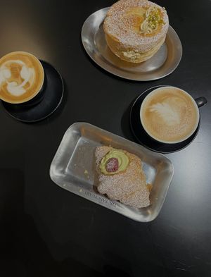 matcha cornetto and pistaccio pastry at The Sanctuary in Berlin