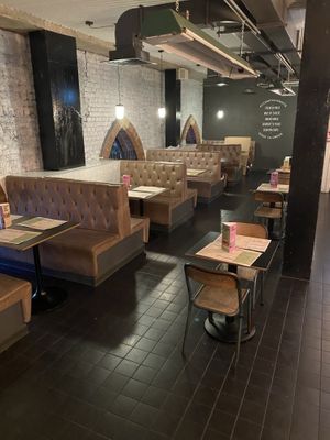 Upstairs seating  at Byron in Leeds