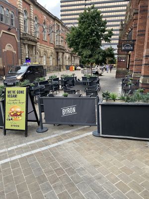 Outside seating  at Byron in Leeds