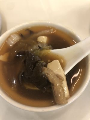 Vegan sweet and sour Soup  at Bodhi Village in Flushing