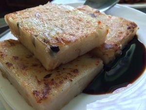 pan fried turnip cake at Bodhi Village in Flushing