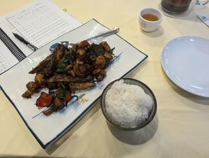 Mock fish with mushrooms at Bodhi Village in Flushing