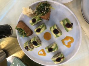 Imari roll with seaweed salad and dragon roll   at Bodhi Village in Flushing