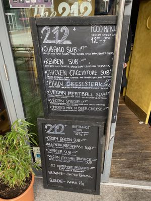 Menu  at The 212 Café & Bar in Leeds