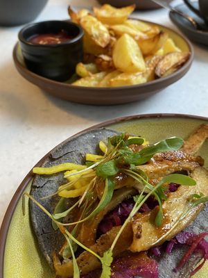 Korean tacos and baked potato fries  at Stem & Glory - Broadgate in London