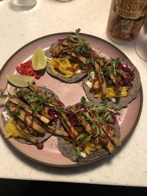 Korean oyster mushroom tacos  at Stem & Glory - Broadgate in London