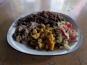 Tasty wholesome meal for $1000JMD (just over $6USD) at Reggae Pot Rastarant in Ocho Rios