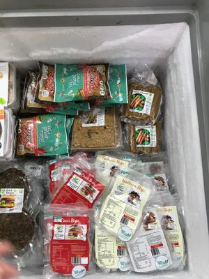 Frozen vegan meats at Bang Rak Minimart in Koh Samui