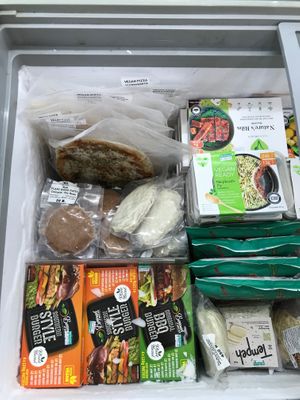 Plant-based meats and tempeh and other vegan dishes at Bang Rak Minimart in Koh Samui