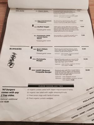 Burger menu at Real Food - The Central in Central Singapore