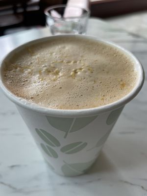 Seasonal lemon lavender latte (with oat milk)  at Finch & Pine in Seattle