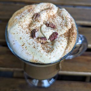 Seasonal vegan sweet potato latte at Finch & Pine in Seattle