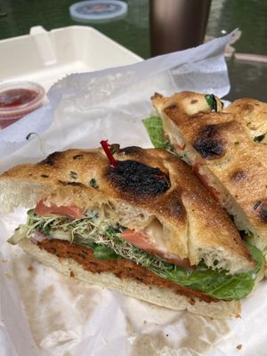 Evergreen sandwich. Delicious!   at Sticks and Stones Clay Oven Pizza in Greensboro