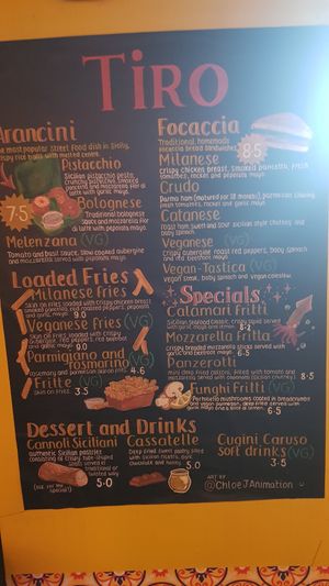 Menu (Jan 2024) #Veganuary at Tiro Sicilian Street Food in York