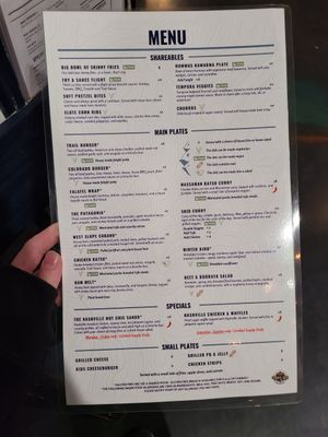 Current Menu, Vegan options clearly labeled!! at Trail Life Brewing in Grand Junction
