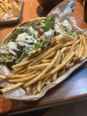 Falafel wrap and fries!  at Trail Life Brewing in Grand Junction