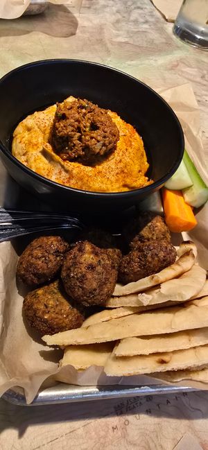 Vegan Hummus and Kwarma Platter with added falafel at Trail Life Brewing in Grand Junction