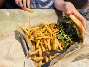 Panko breaded tofu steak loaded with katsu sauce and toppings   at Trail Life Brewing in Grand Junction