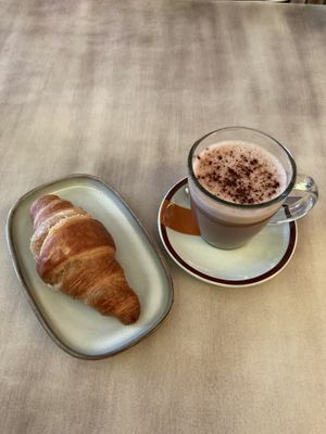 Croissant and Hot Chocolate w/ hazelnut drink.  at La Vida in Denia