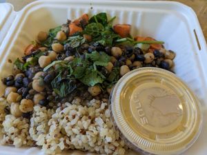 Thai curry humble topped with vegan legumes mix at Humbowl in Berkeley