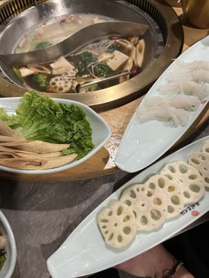 Tofu, lotus roots, and noodles  at Chengdu Memory 蓉城老火锅 in Seattle