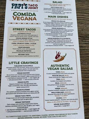 Vegan menu  at Papi's Tacos in Ocean City