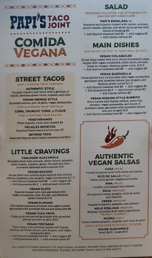 Papi's Vegan Menu OC, MD. at Papi's Tacos in Ocean City