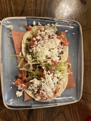 Vegan street tacos with beyond meat filling  at Papi's Tacos in Ocean City