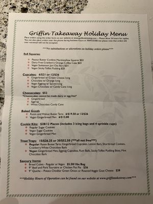 holiday preorder menu 2023  at The Griffin Takeaway in Saskatoon