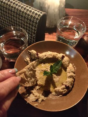 I couldn't wait to try the babaganoush, and that's why the photo shows the dish already started to eat, it was delicious!  at Malaak al Horno in San Cristobal De Las Casas