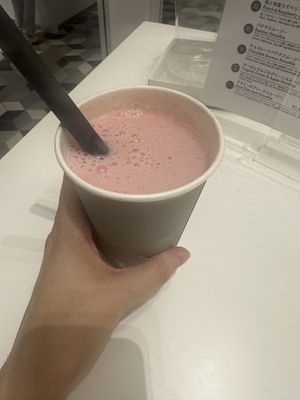 Peach raspberry smoothie with soy milkk  at Haishop Cafe - Shibuya Scramble Square in Tokyo