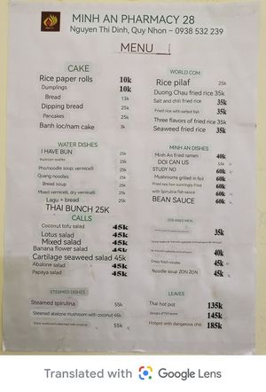 Bad translation with google lens at Chay Minh An in Qui Nhon
